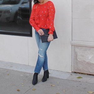 Joie Red Blouse with feather detailing